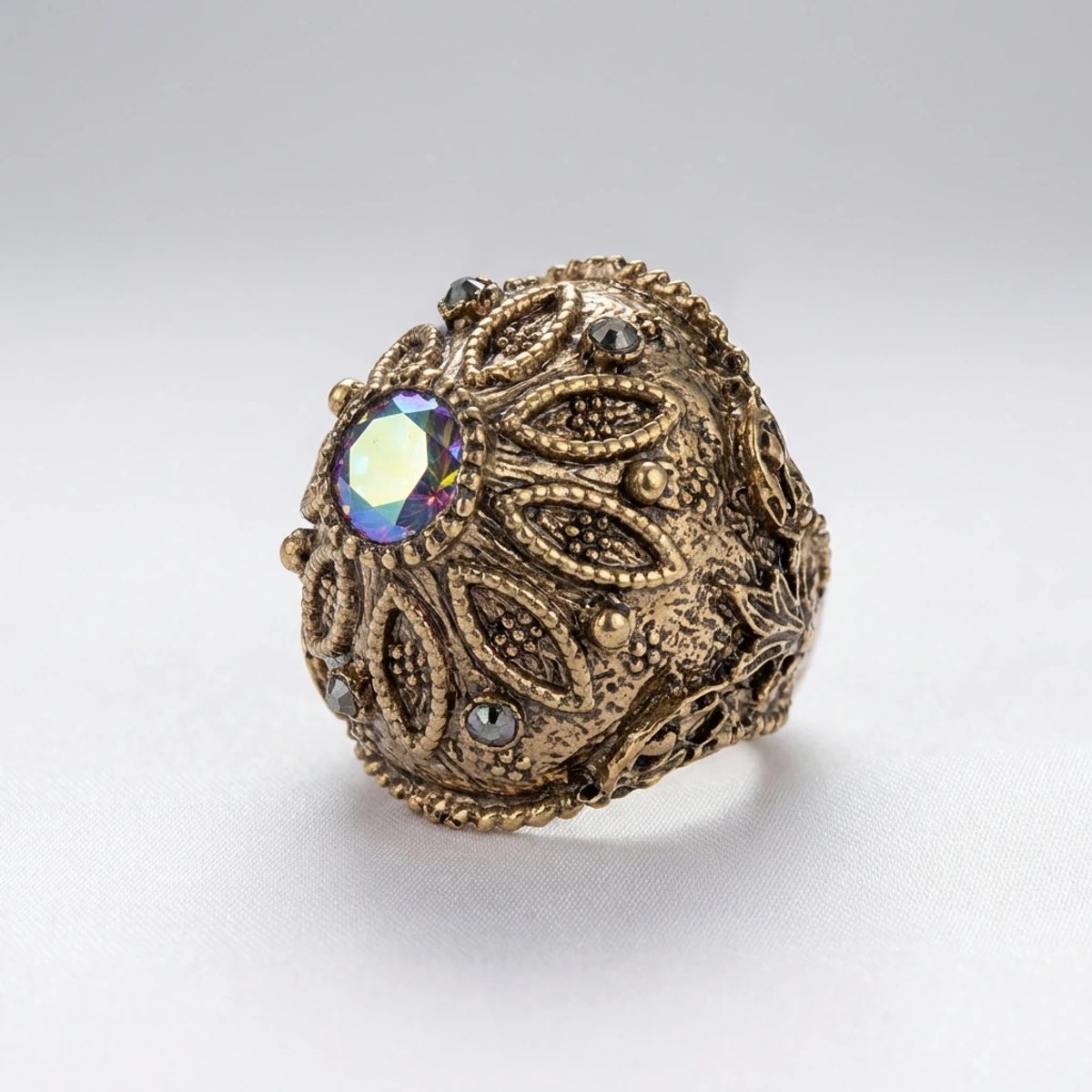 Dorvina Bronzen Sieraad Authentiek Markazit Mistik Topaz Steen Kubbe Model Verstelbaar Vintage Dames Ring