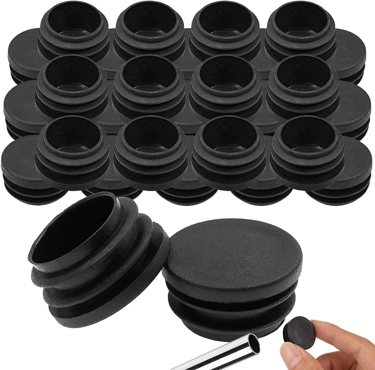 Set van 30 ronde slat plugs in zwart voor stalen buizen, tafelpoten, stoelen en wandelstokken (30 x 17 mm)