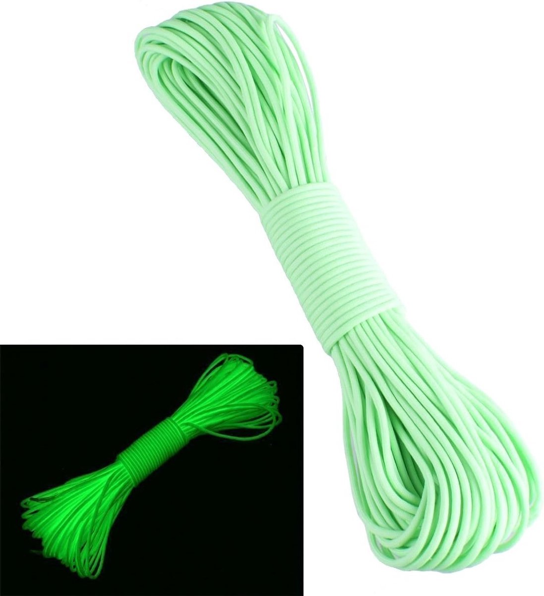 Parachuteline met 9 strengen, glow in the dark, 250 kg draagvermogen, 7.6 m lang, ideaal voor kamperen en avontuurlijke activiteiten