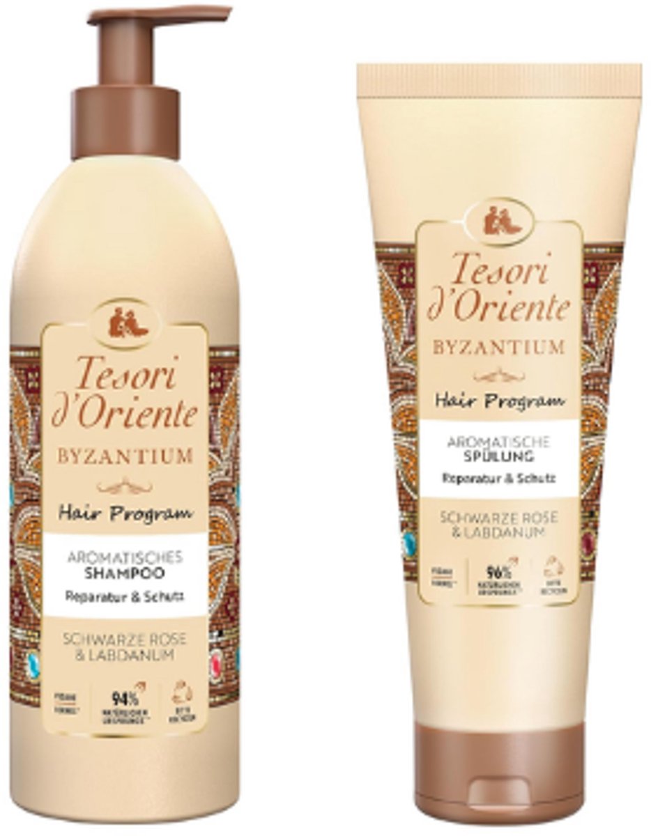 Tesori d’Oriente Byzantium Haarverzorging Set - Shampoo & Conditioner | 1x 250 ml & 1x 200 ml - Zwarte Roos & Labdanum | Herstel & Verzorging