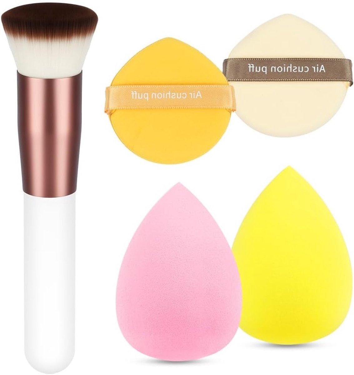 Professionele Make-up Spons Set met 5 Stuks, Inclusief 2 Beauty Blenders en 1 Foundation Kwast voor Droge en Nat Gebruik van Crème en Vloeibare Make-up