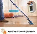 Close-up van de Philips OneUp elektrische dweil die schoon en vuil water scheidt.