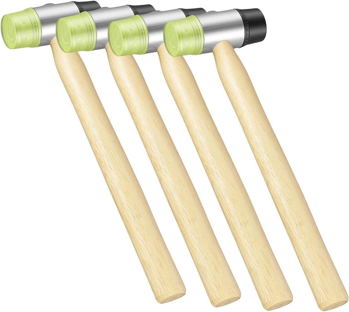 Set van 4 Rubber Hammers met Houten Handvat, 30mm Dubbelzijdige Afneembare Zachte Hamer voor Glazuren, Houtbewerking en Tegelwerk