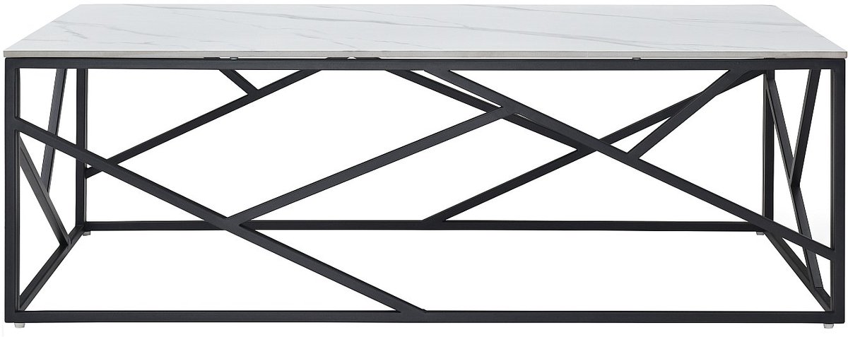 Vente-unique Salontafel van keramiek en metaal - Wit en zwart marmereffect - MELRONE