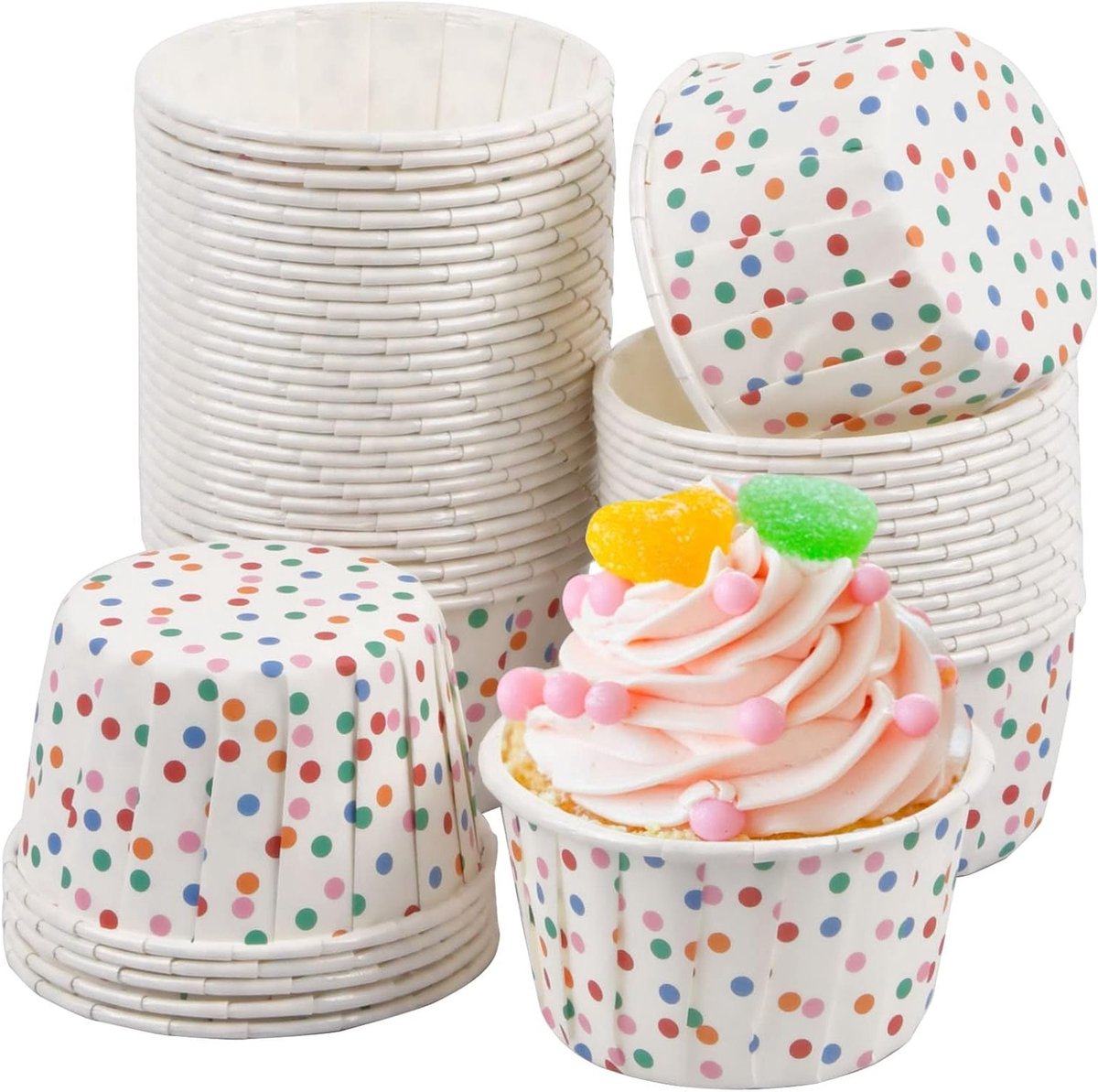50 Stuks Papieren Cakevormpjes voor Muffins en Cupcakes, Ideaal voor Bakken en Feestjes, Wit