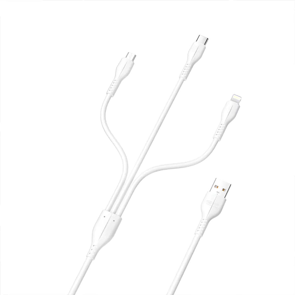 Ven-Dens 3-in-1 snellaad-USB-datakabel (1 m) USB-A naar Type-C, Lightning en Micro USB multi-laadkabel (wit)