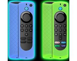 Universele Silicone Hoes (Glow in the Dark) voor Firestick 4K Alexa Afstandsbediening met Lanyard in Groen en Blauw - Bescherming, Grip en Stijl voor je Remote