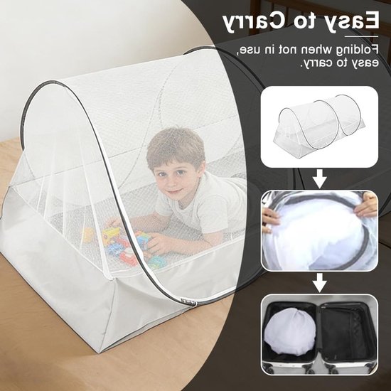 Pop-up Muggennet voor Bed 200 x 100 x 73 cm, Vouwbare Tent voor Kinderen en Kamperen, Lichtgewicht en Draagbaar met Rits van POP — afbeelding 5