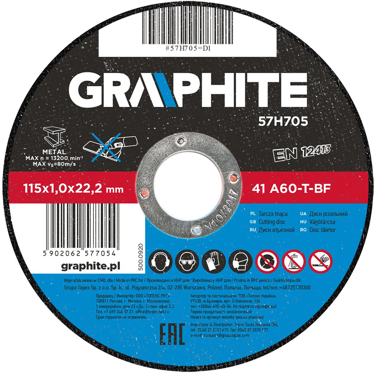 Graphite Serie - Doorslijpschijf Metaal - 115mm - EN12413