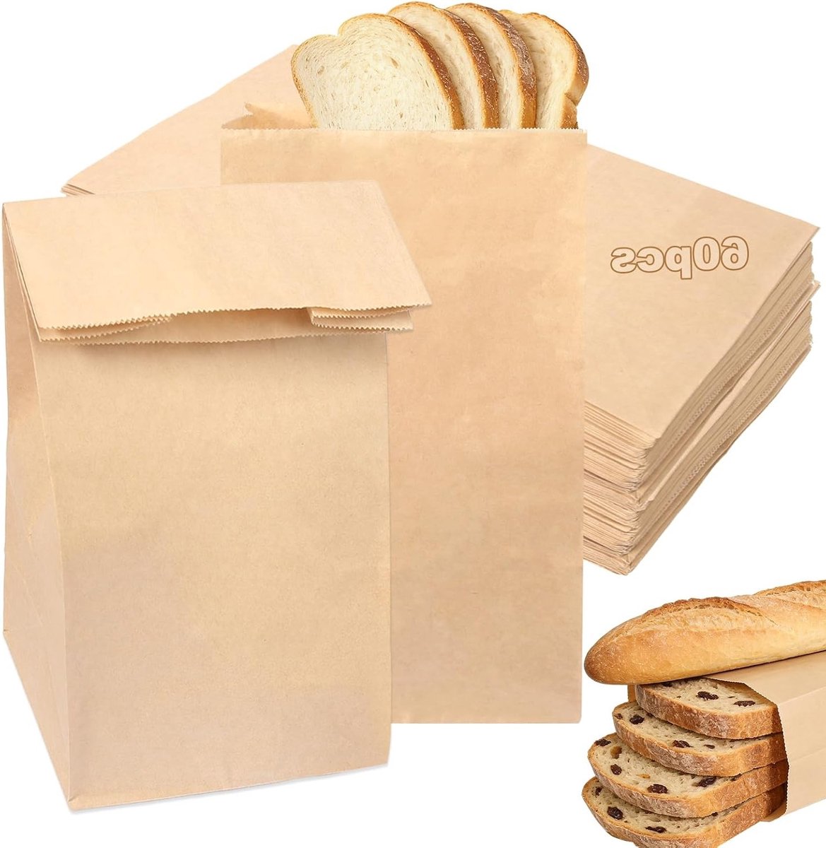 Kraft Papieren Tassen 60 Stuks, 30 x 15.5 x 10 cm, Cadeautassen voor Verjaardagen, Feestjes en DIY Projecten