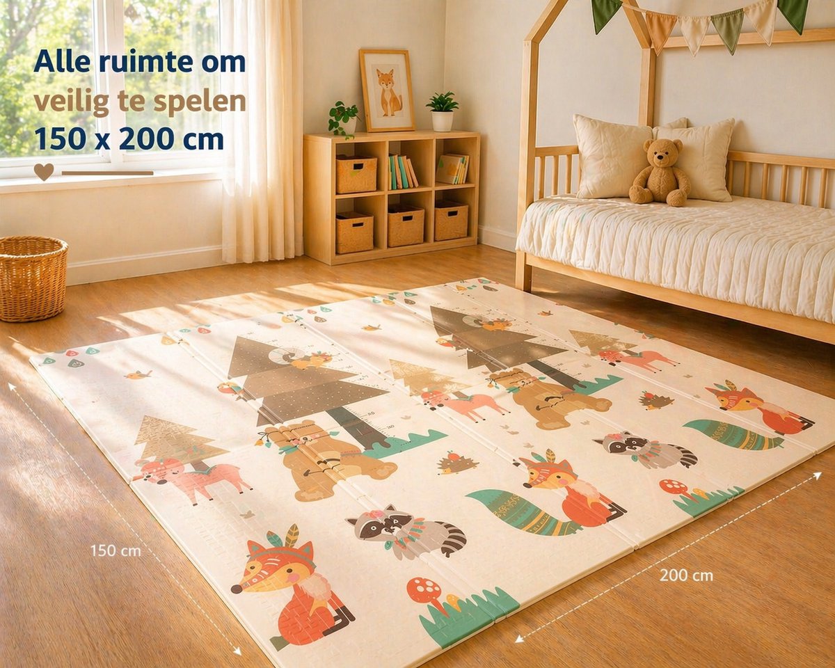 Speelmat - Inclusief Luxe Opbergtas - Dubbelzijdig - Speelkleed - Speelmat Baby - Speelkleed Baby - Speelmat Foam - 150 x 200 cm - Opvouwbaar - Beige - Baby Speelgoed 6 maanden - Baby cadeau - Kraamcadeau — afbeelding 5