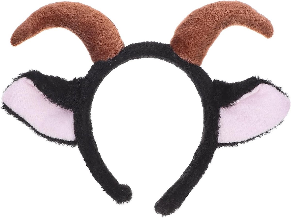 Pluche Haarband met Lamoren en Geitenhoorns, Zwarte Schaap Oren voor Volwassenen en Kinderen, Carnaval en Cosplay Accessoire