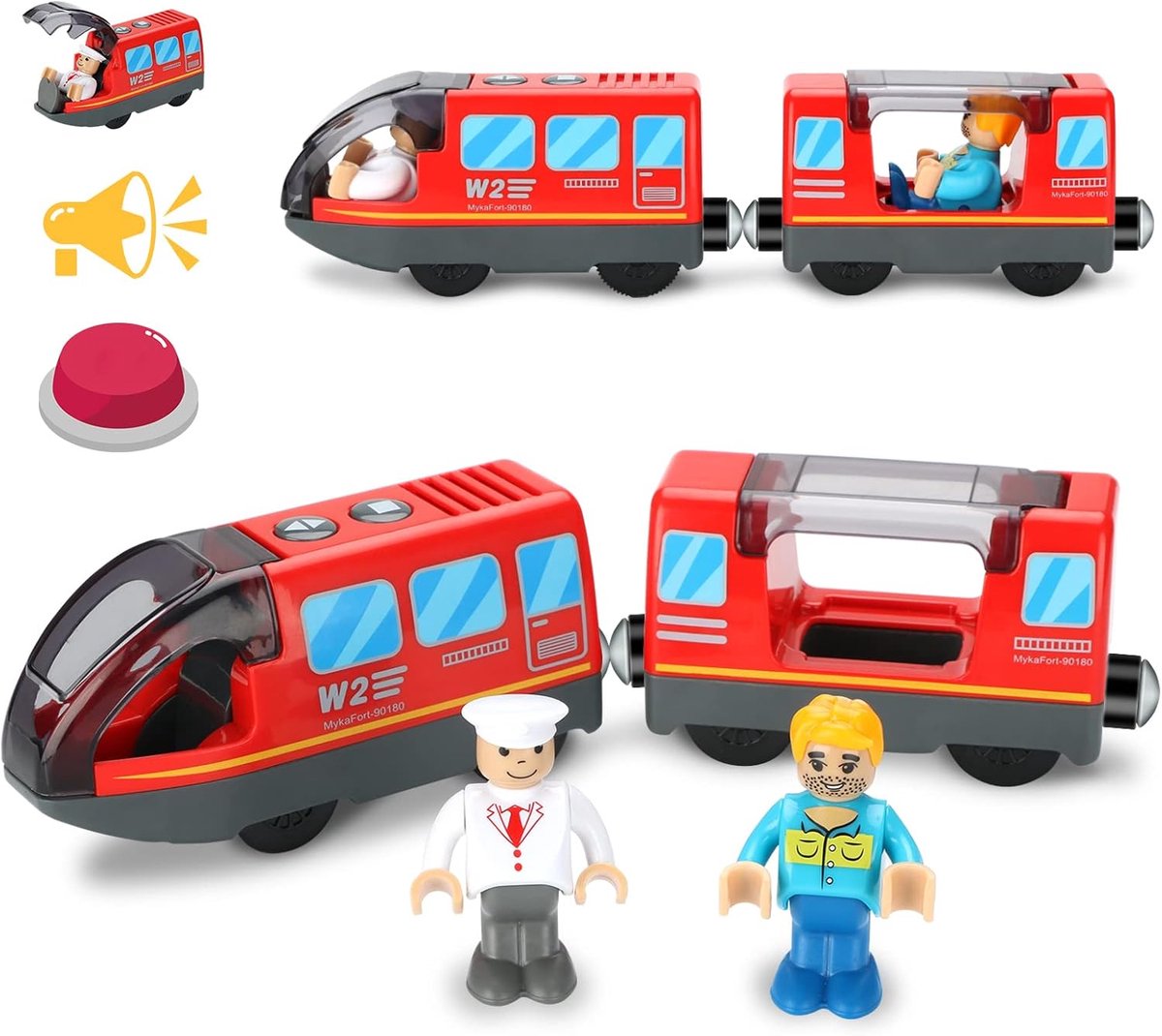 Elektrische Trein met Magnetische Koppeling, Compatibel met Houten Treinbanen, Batterij Aangedreven Speelgoedtrein met Vooruit/Achteruit Functie en Geluidseffecten, voor Kinderen vanaf 3 Jaar