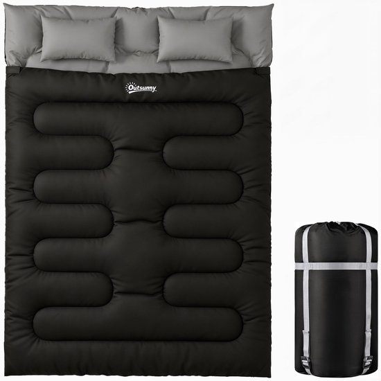 Outsunny slaapzak - Polyester, Oxford-stof - 220 x 160 x 10 cm - Zwart