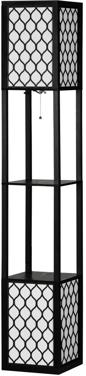 Archi Vloerlamp met Planken – Staande Lamp met Opbergruimte – Moderne Houten Vloerlamp – E27 Fitting – 26 ×26 × 156 cm – Zwart/Wit
