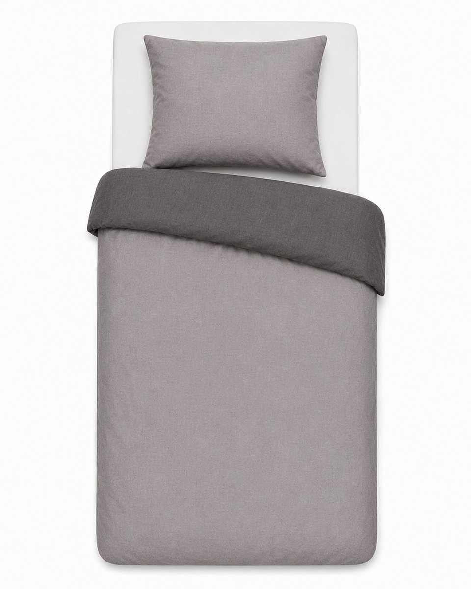 Mistral Dekbedovertrek – 140x200/220 cm – Grijs/Antraciet – Eenpersoons Dekbedovertrek van 100% Gewassen Katoen – Zacht, Ademend en Luxe Beddengoed – Inclusief 1 Katoenen Kussensloop – Modern Scandinavisch Bedtextiel voor de Slaapkamer