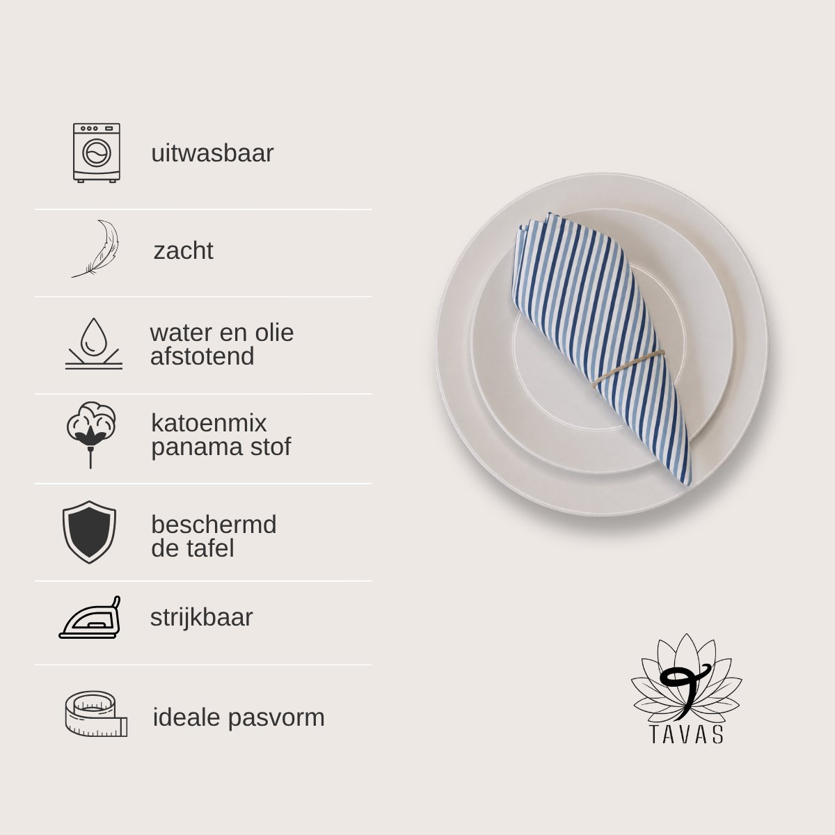 Tavas Servetten - 30 x 30 cm - Set van 4 stuks - Blauw Gestreepte - Katoen — cadeau in Wonen & Interieur - foto 2