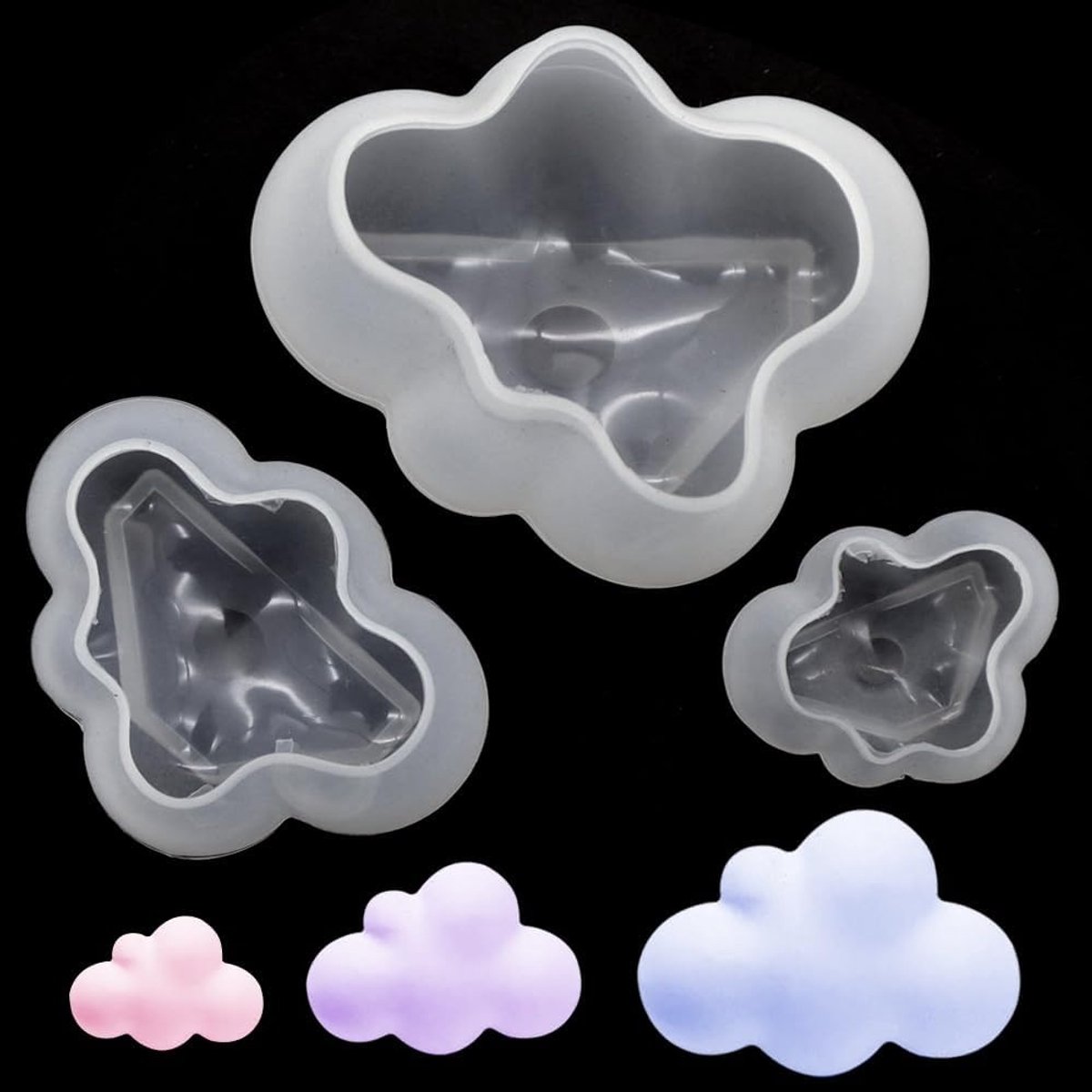 3 Stuks Silicone Mallen voor Kaarsen in Wolkenvorm, Ideaal voor Epoxyhars, Zeep en Gipsdecoraties
