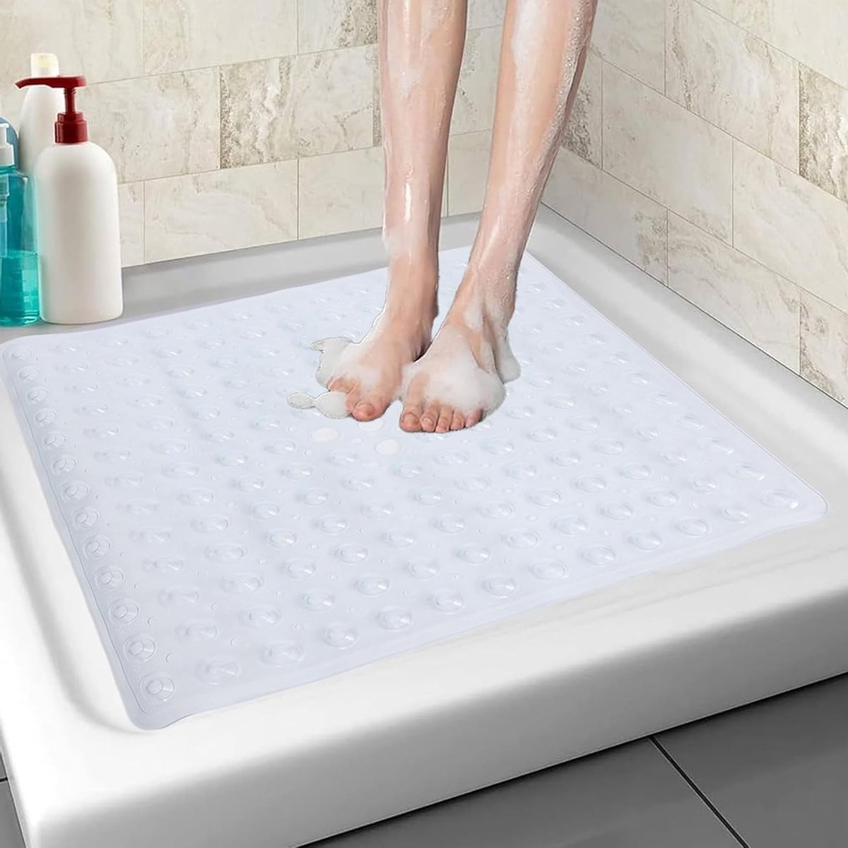Antislip Douchemattens 53 x 53 cm - Waterdichte Badmat met Zuignappen, Machinewasbaar en Schimmelbestendig