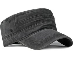 Stijlvolle Zwarte Military Baseball Cap voor Mannen, Ademend Katoen, Verstelbare Flat Top Outdoor Pet, Perfect voor Avonturen en Dagelijks Gebruik