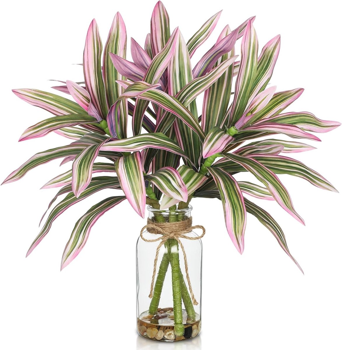 Faux groene stengels in glazen vaas met kunstwaterstenen - 15,7 inch decoratieve potplanten voor boerderij, keuken en diner tafels, perfect als centerpiece en groen decor.