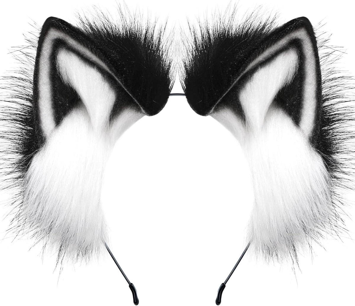 JeiibrZui Natuurlijke Dierenoren Haarband - Verstelbaar Kunstbont Hoofdband Met Vossen Wolf Kattenoren Voor Volwassenen Cosplay Halloween Feest Accessoire - Zwart