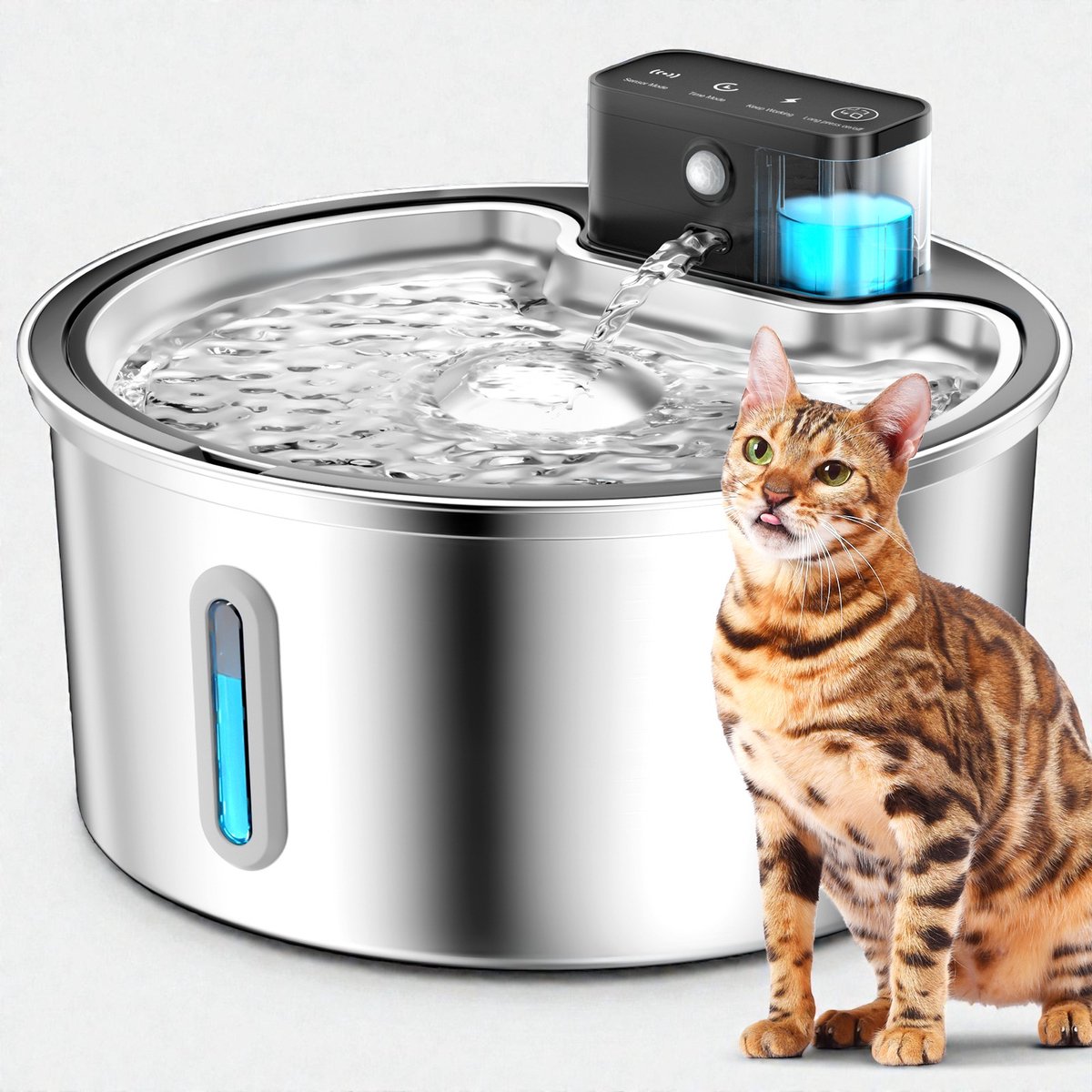 PawPoll Draadloze Drinkfontein - RVS - 3.2L - Waterfontein voor Katten en Honden - Met Sensor - Kattenfontein - Incl. 6 Filters en cleaning - Waterdispenser - Fluisterstil