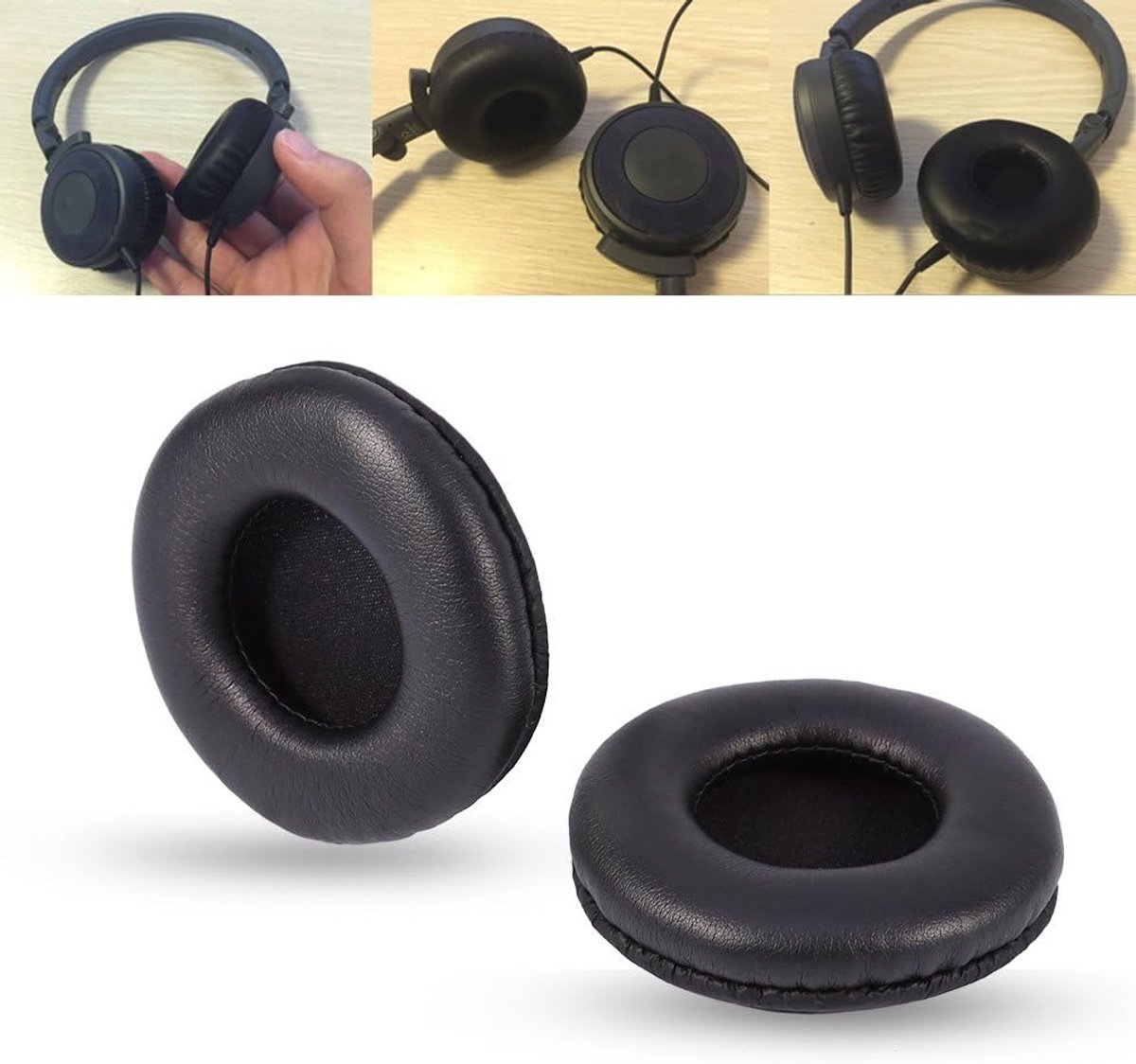 Vervangende Oorkussens van Leer, 75mm Geheugenfoam Oorkussens voor Hoofdtelefoons, Geschikt voor de meeste Over-Ear Hoofdtelefoons, 1 Paar Zwart