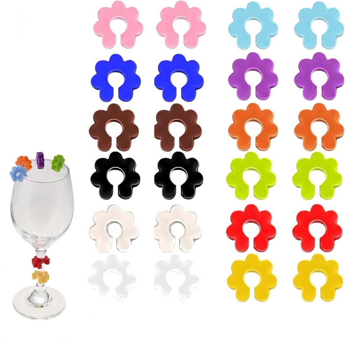 24 Stuks Silicone Glazenmarkers voor Wijn, Champagne en Cocktails - Hygiënische Drinkglazen Markeren voor Feesten, Bruiloften en Evenementen