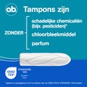Tampon o.b. zonder chloorbleekmiddel, parfum en schadelijke chemicaliën, met OEKO-TEX label.