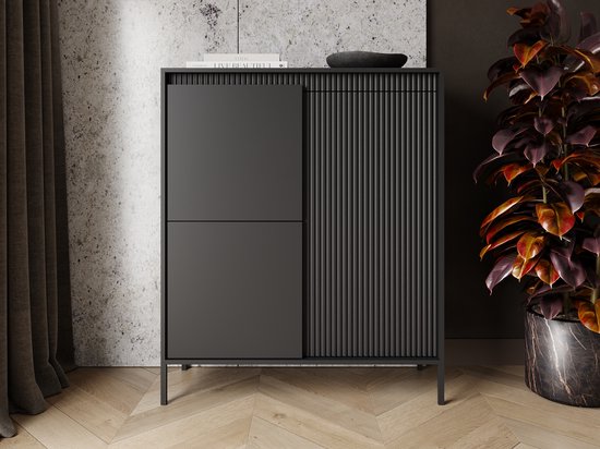 GrainGold – Dressoir Sorano – Mat zwart - Hoog - Met Deuren - 104 cm