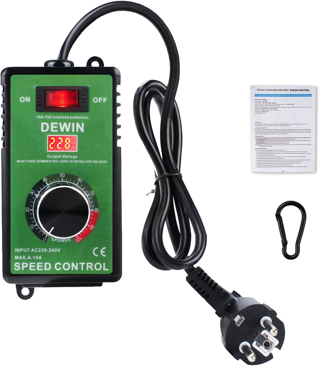 Spanningsregelaar - AC 220V 15A 4000W - Toerental regelaar - Temperatuur Motor Ventilator Snelheidscontroller - Dimmer - Motor spanningsregelaar - toerentalregelaar