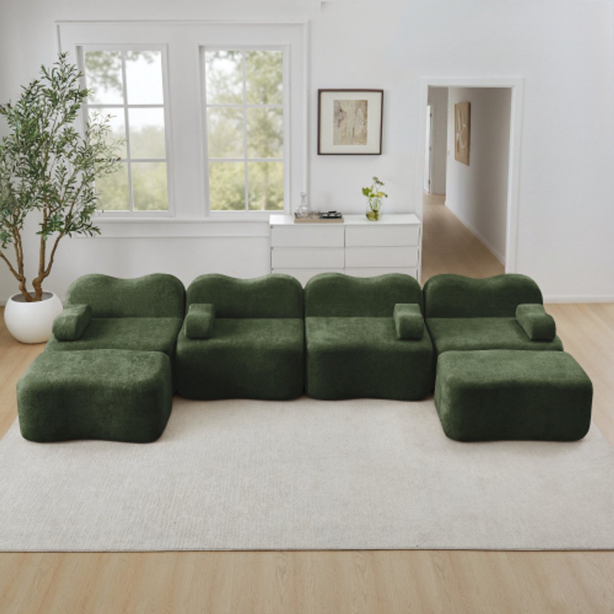 MODFU Modulaire Hoekbank - Frameloos - Golfvorm - Voor Woonkamer - Fluweel - Groen