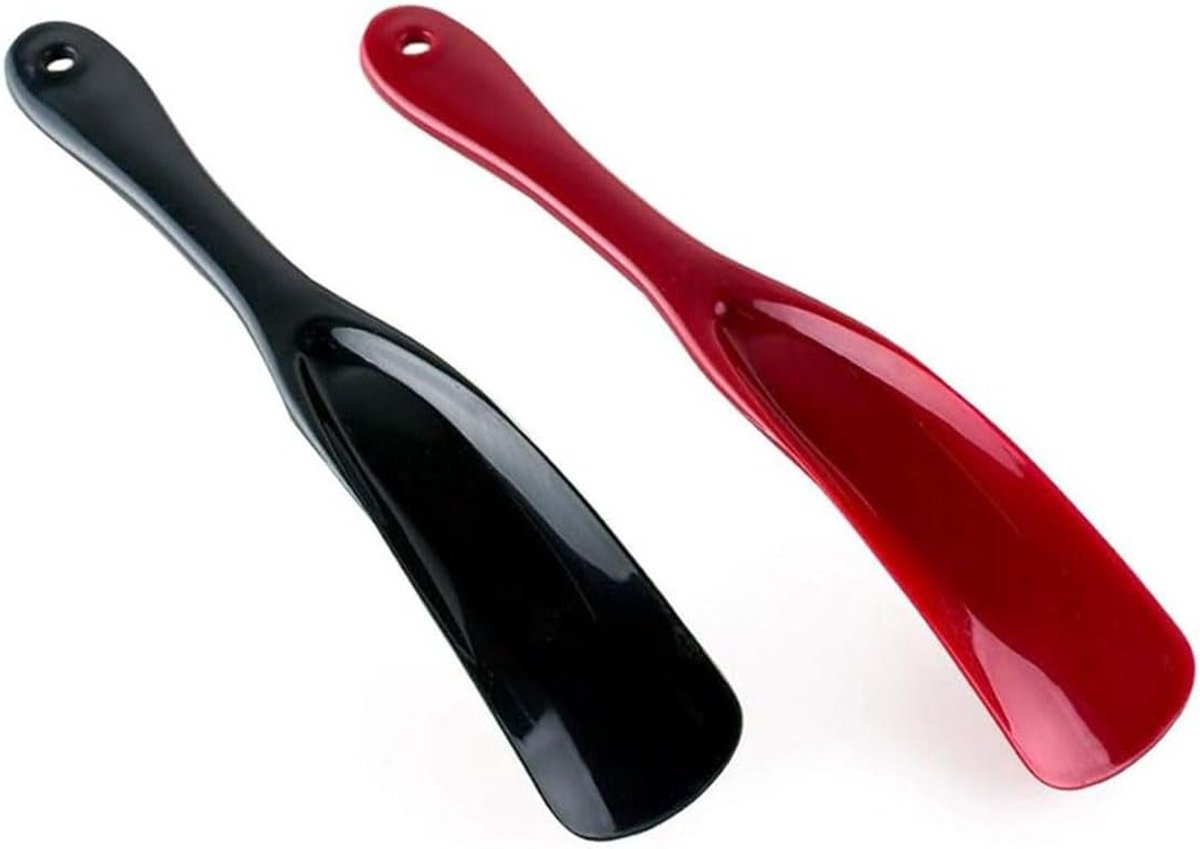 2 Stuks Schoenlepel - Kleine Plastic Schoenlepels Geschikt voor Mannen, Vrouwen en Kinderen - Ideaal voor Schoenen, Laarzen en Sneakers van 19,5 cm (Zwart, Rood)