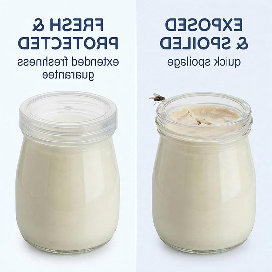 Set van 12 herbruikbare deksels voor yoghurtpotten van 75 mm, transparant en ideaal voor het bewaren van verse yoghurt en andere zuivelproducten — afbeelding 2