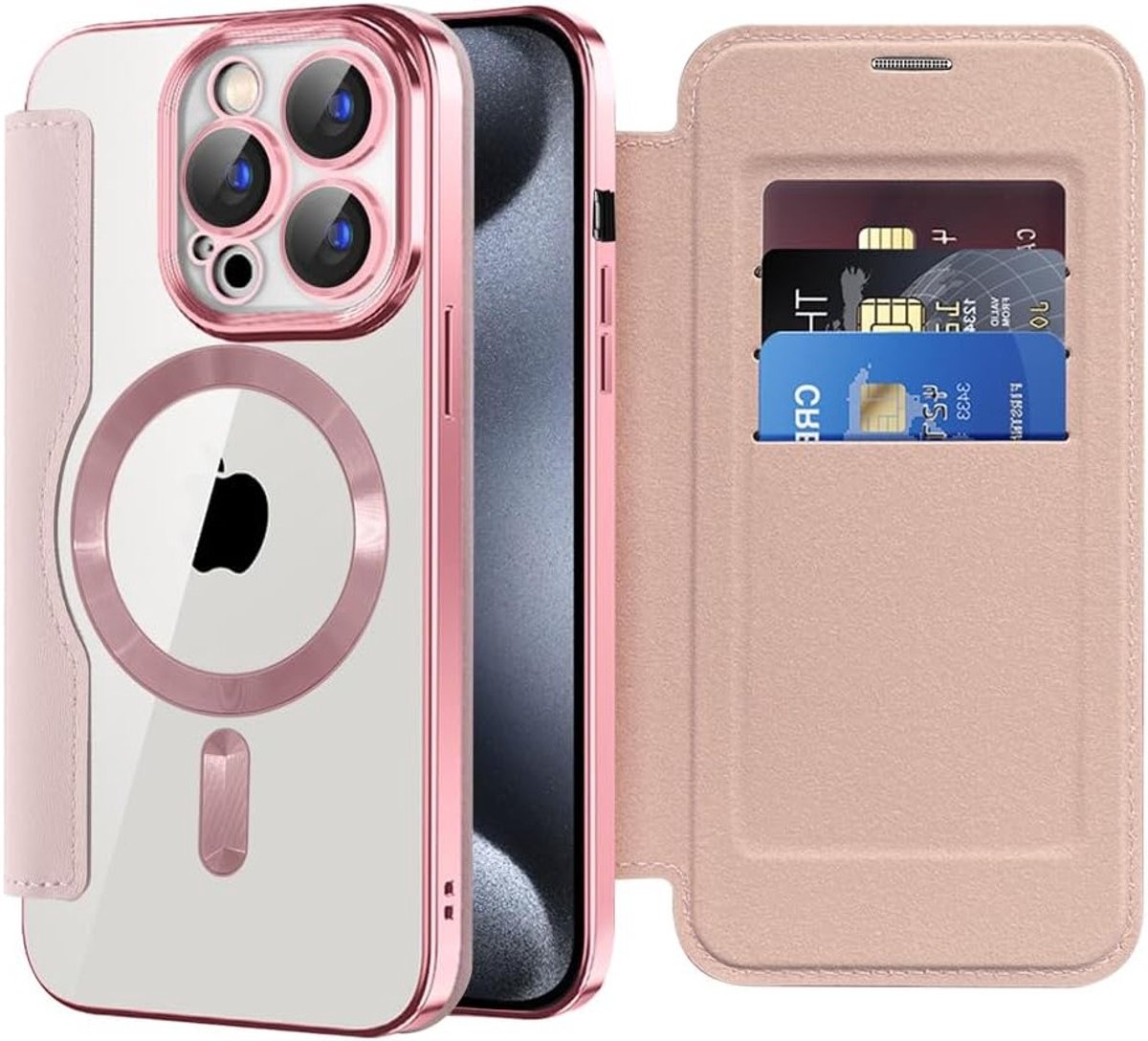 Case voor iPhone 15 Pro met Magsafe Compatibiliteit | Flip Folio Wallet met RFID Bescherming, Kaartsleuf en Schokbestendige PU Leren Cover