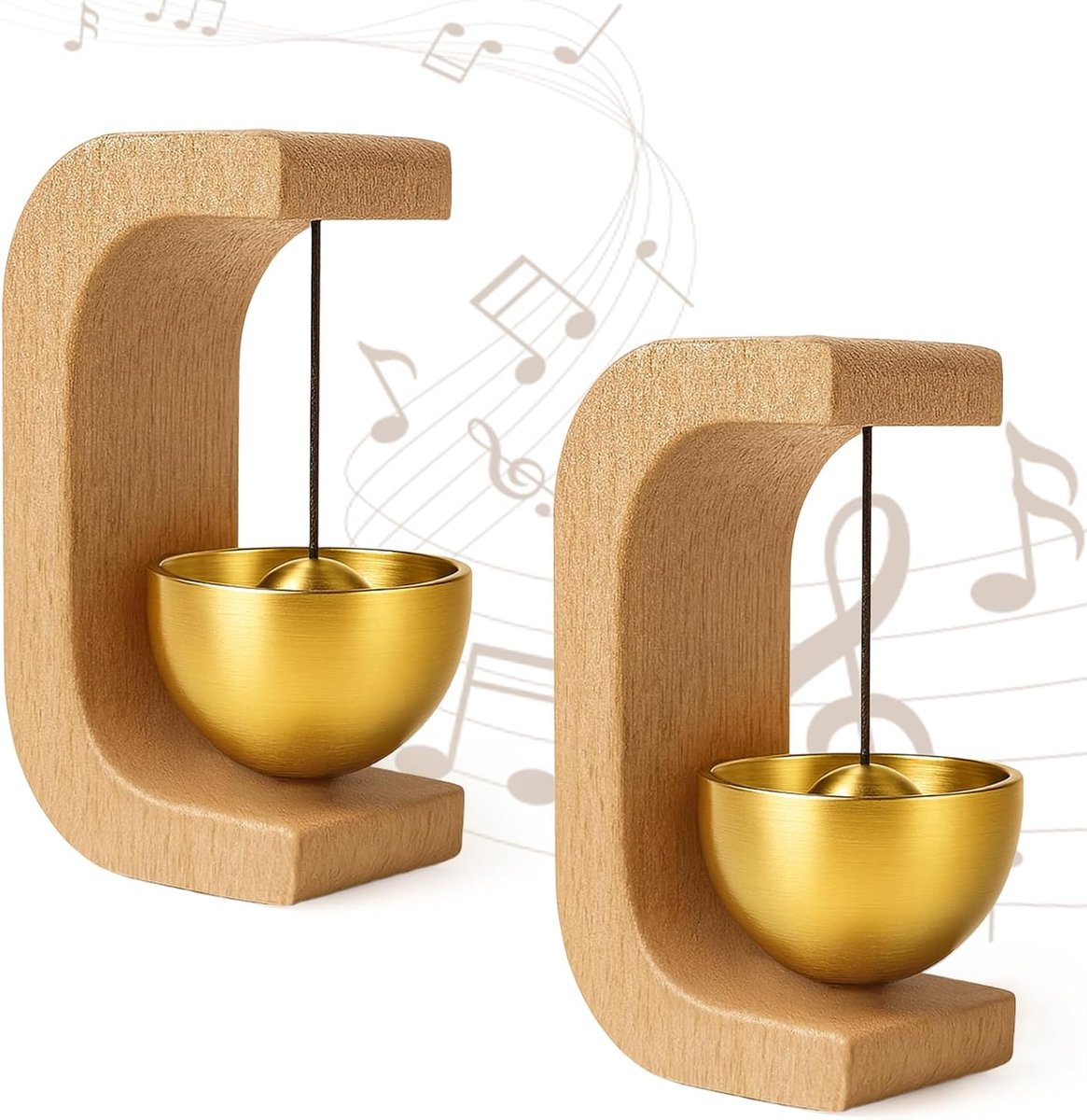 longziming - Magnetische Deurbel - Houten Deurbel Zonder Batterij - Messing Windgong Deurbel - Stromloos Resonantieprincipe - Magnetische Bevestiging - Nussbaum En Messing - Natuurlijke Masering - Flexibele Positionering - 2 Stuks