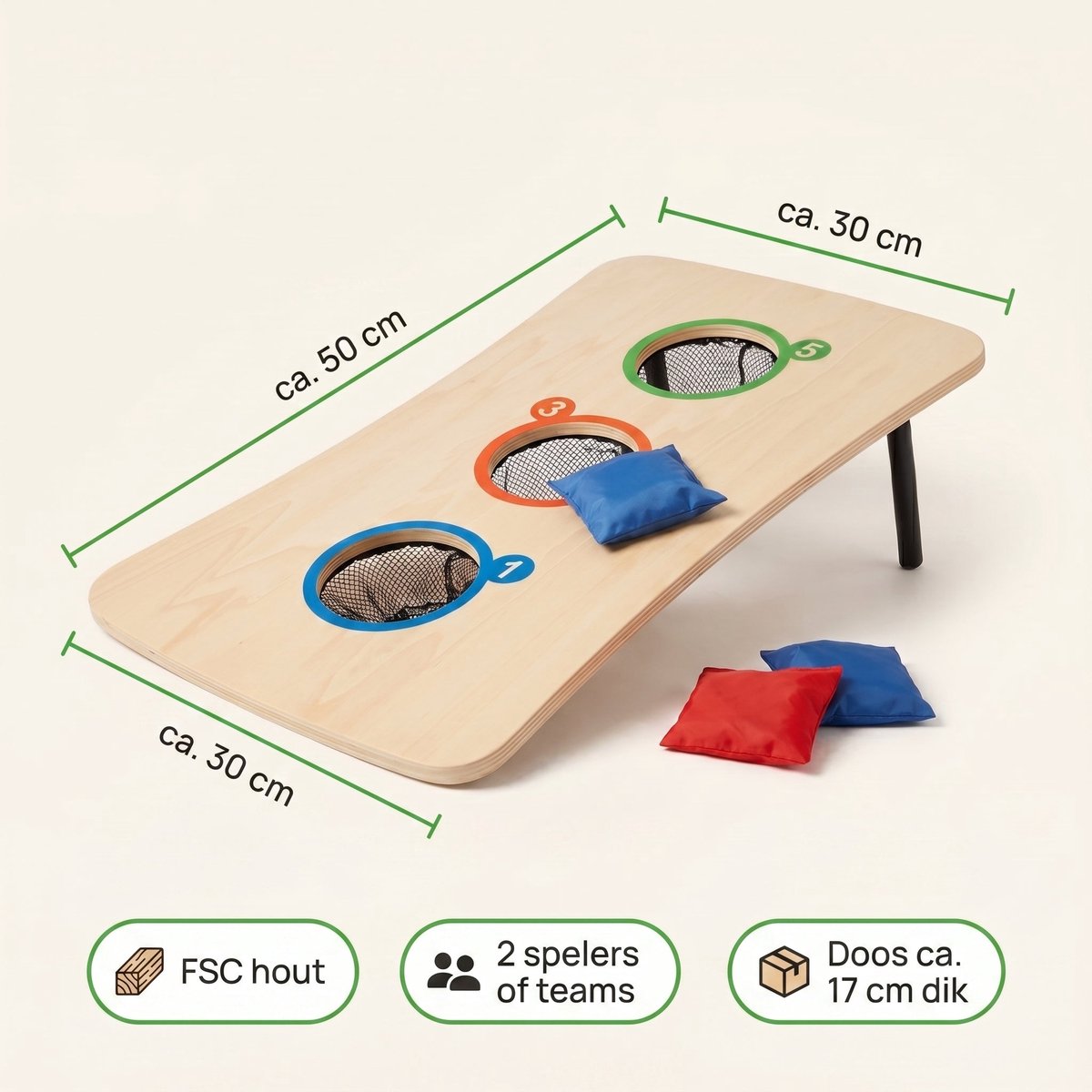 Cheqo® Pittenzak Werpen - Werpspel voor Kinderen - Gooispel - Buitenspel - Cornhole - Bean Bag Toss - Houten Bord - Tuinspel - Buitenspeelgoed - Pittenzakjes - Zakjes Gooien - Gezinsspel - Speelgoed Kinderen - Tuin Spelen - Puntenspel — afbeelding 4