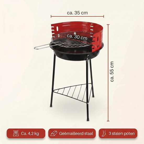Cheqo® Houtskoolbarbecue op Poten - Staande Barbecue met Windscherm en Chromen Grillrooster - Houtskoolgrill - Halfopen BBQ voor Tuin en Balkon - Houtskool Grill - Camping Barbecue - Tuinbarbecue - Kolen BBQ - met Onderrek - Zwart van Cheqo — afbeelding 2