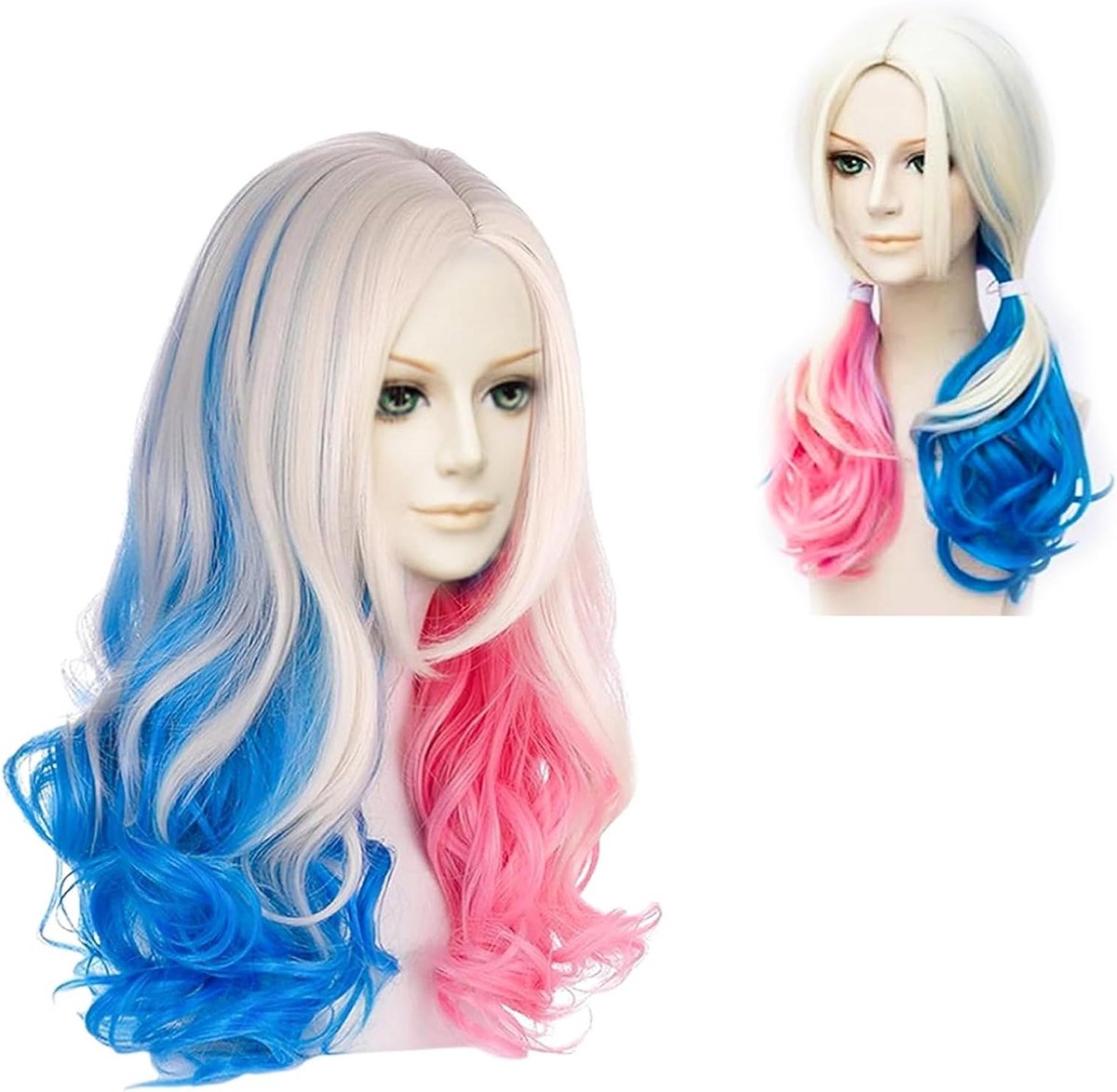 Langdurige Cosplay Perucque voor Vrouwen, Geschikt voor Carnaval, Halloween en Feestjes - Blond, Blauw en Roze Haarstijl