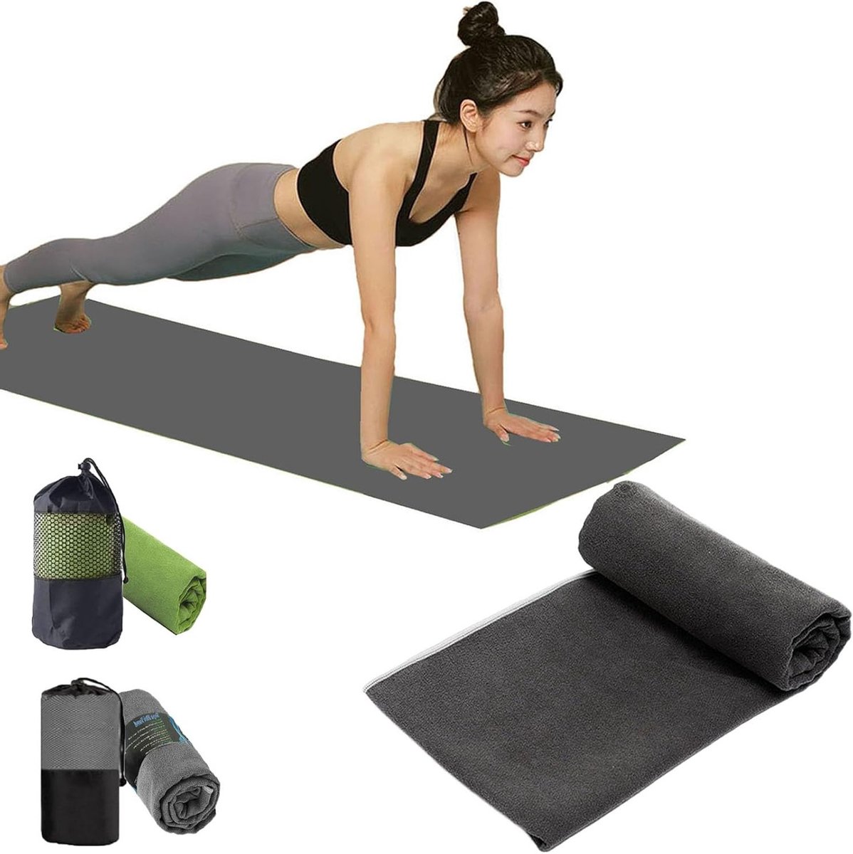 Zweetabsorberende Microfiber Yoga Handdoek voor Hot Yoga en Pilates - Antislip Gymdoek met Mesh Draagtas 27"X72