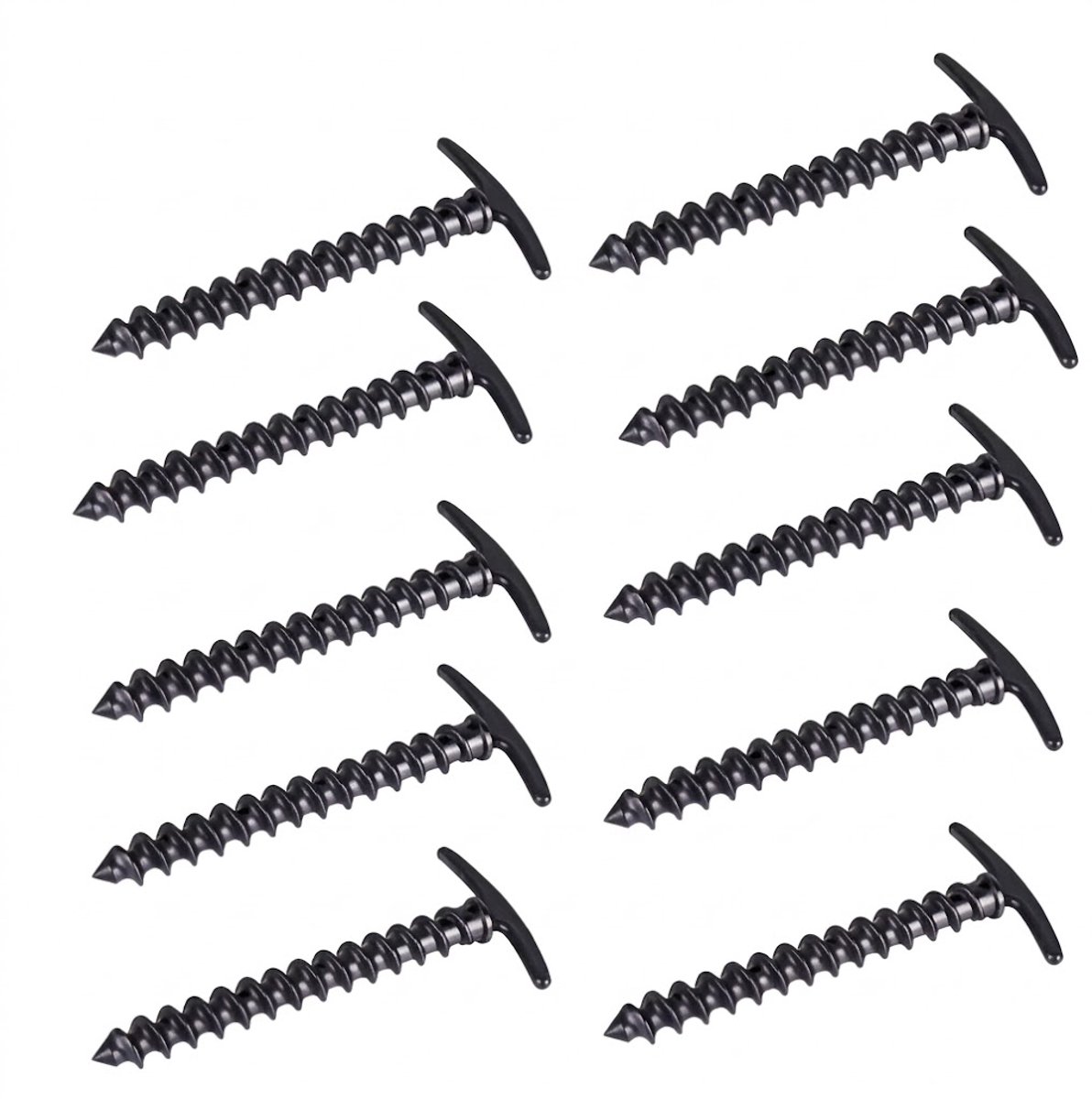 Zwart metalen tentharingen set 10 stuks – spiraal nagels voor buiten kamperen – winddichte grondspiesjes voor luifel tent tarp en buitengereedschap
