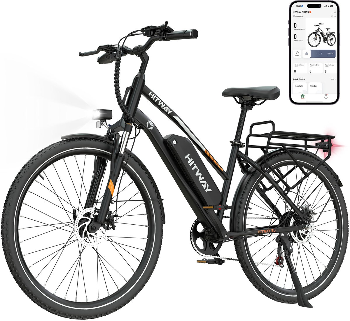 Hitway Elektrische Fiets BK8SL - Trendy 27.5 Inch City Commuter EBike met Afneembare 36V 13Ah Lithium Batterij - Mountain E-Bike met 250W Motor - Damesfiets met App Bediening - IP54 Waterdicht