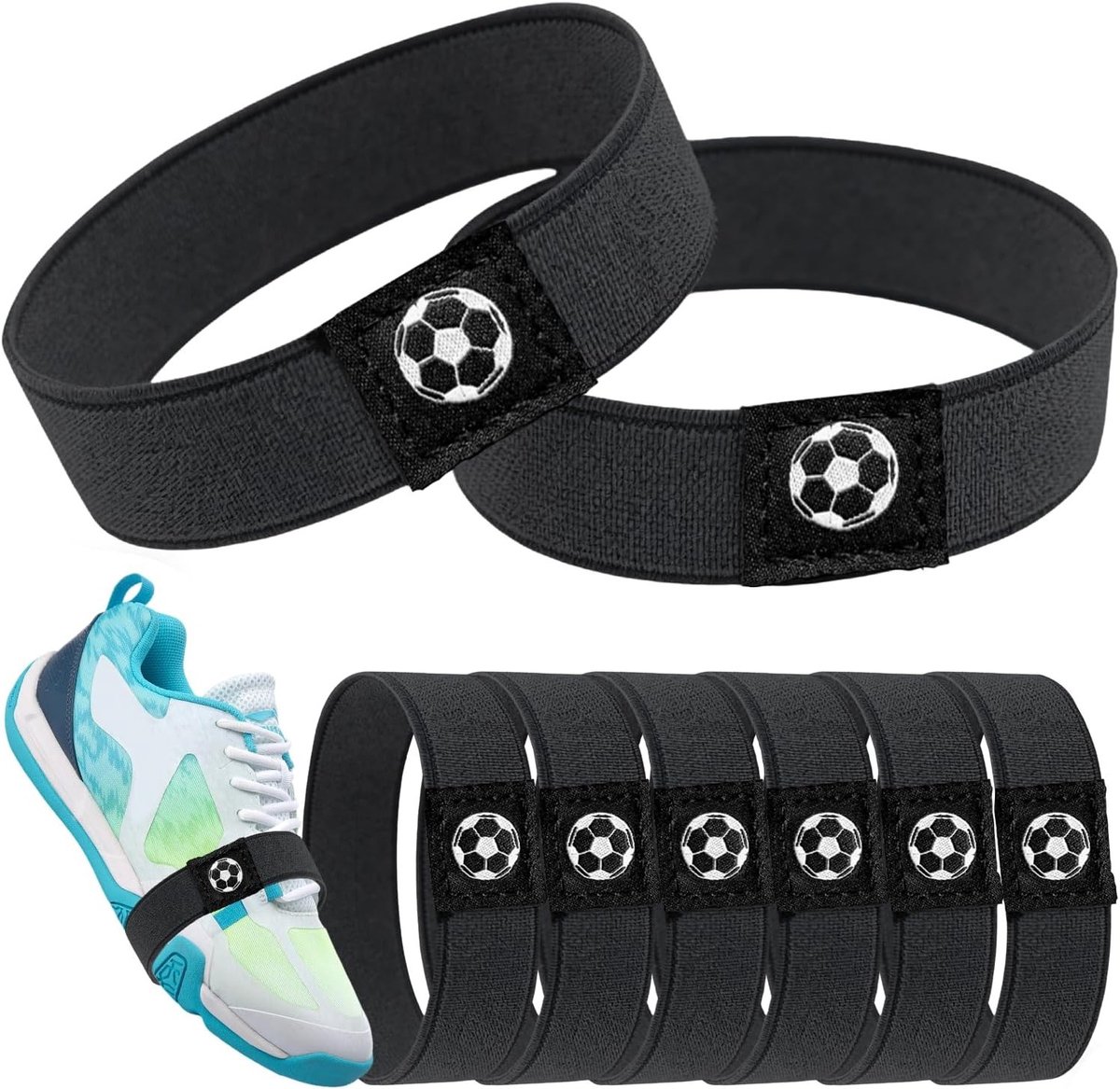 Set van 6 Elastische Veterspanners voor Voetbalschoenen voor Kinderen, Ideaal voor Sportieve Activiteiten, Voorkomt Losse Veters en Verhoogt Veiligheid