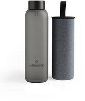 waterdrop® Glazen Drinkfles 600 ml – Black Frosted – Duurzame & Sterke Waterfles van Borosilicaatglas – Met Neopreen Beschermhoes en Bamboe Dop - Perfect als cadeau