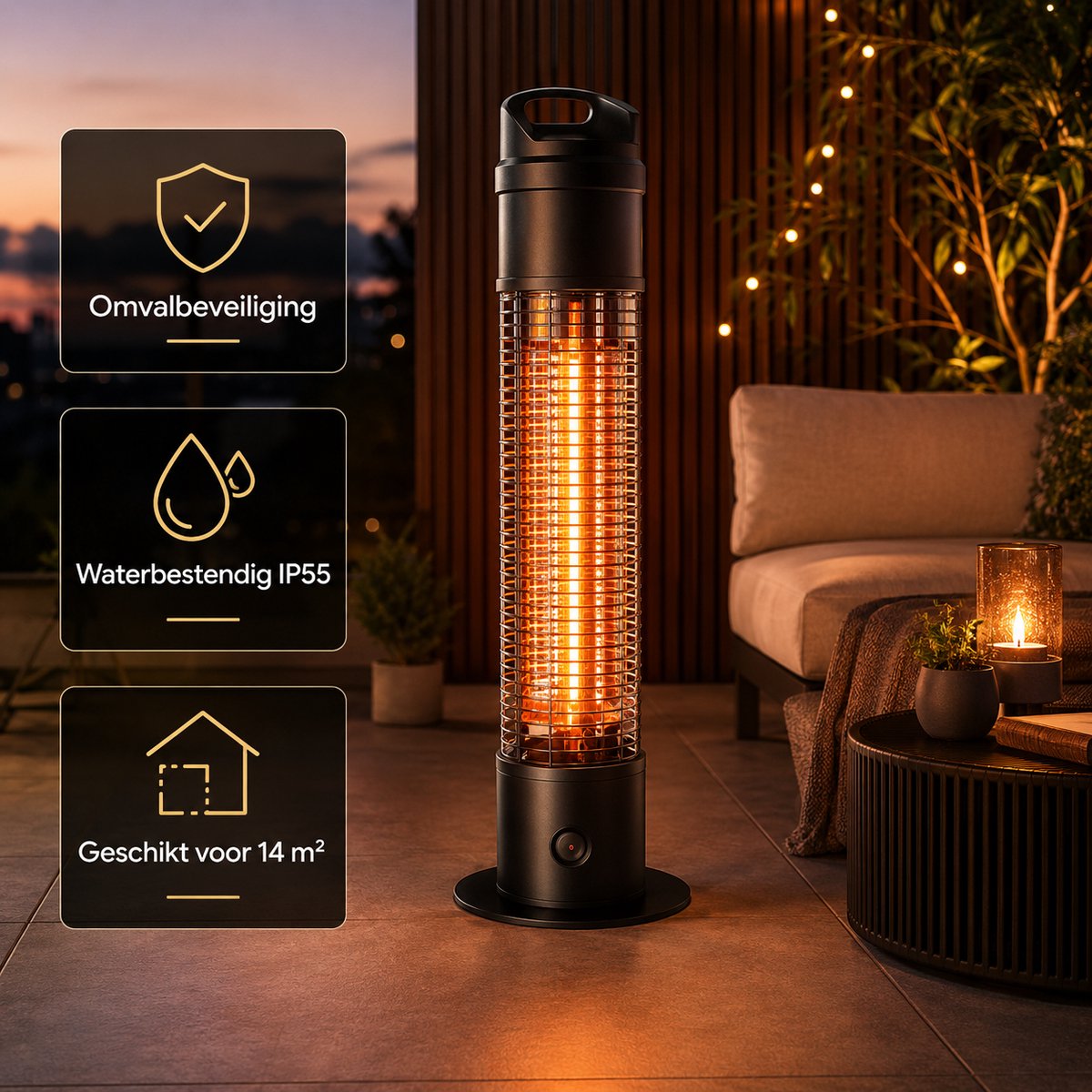 Blooboost Terrasverwarmer Elektrisch - Heater - Carbon - Staand - Waterbestendig - 1200W - Zwart – foto 2
