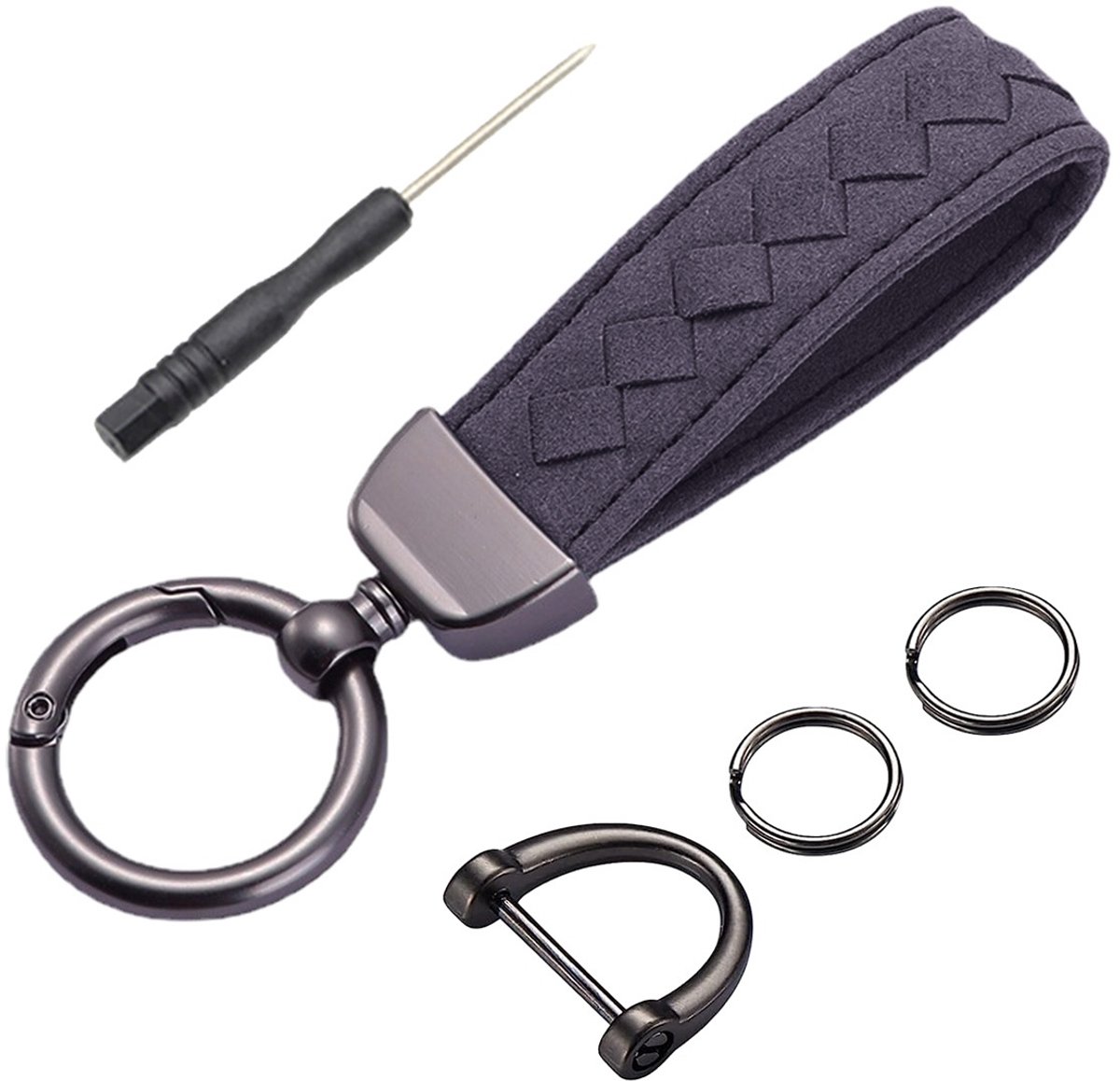 TOVBMUP Sleutelhanger - Leren & Metaal Sleutelhanger voor Volwassenen - Auto Sleutelhouder - Karabijnsluiting Sleutel hanger - Auto Accessoires - Autosleutel voor Vrouwen, Mannen, Dames - Zwart