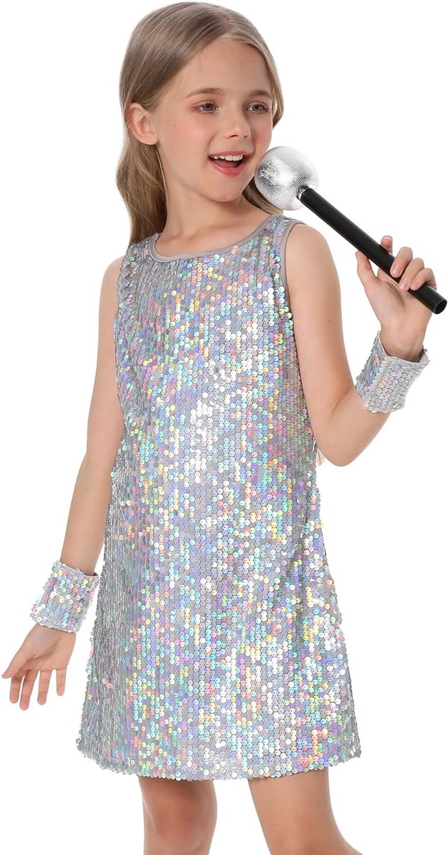 Meisjes Dansjurk met Pailletten en Microfoon voor Podiumoptredens - Hip Hop Jazz Kleding voor 5-13 Jaar, Glanzende Street Dance Outfit — afbeelding 8