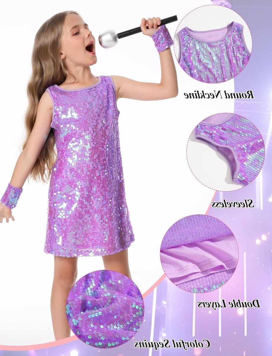 Meisjes Dansjurk met Pailletten en Microfoon voor Podiumoptredens - Hip Hop Jazz Kleding voor 5-13 Jaar, Glanzende Street Dance Outfit — afbeelding 4