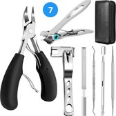 Set van 7 manicure- en pedicure-instrumenten van roestvrij staal, inclusief nagelknippers en vijlen, met zwarte opbergtas.